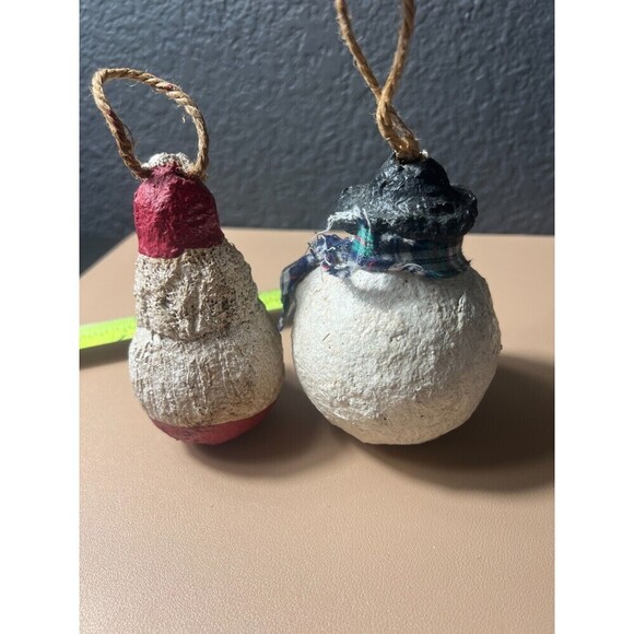 Lot of 2 Vintage Christmas paper Mache Holiday Hanging Ornament  Snowman Sant - Picture 7 of 8